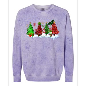 Funny Christmas Elf In Tree With Snowman Scene Colorblast Crewneck Sweatshirt