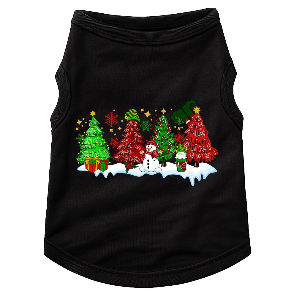 Funny Christmas Elf In Tree With Snowman Scene Doggie Tank
