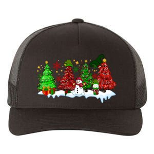 Funny Christmas Elf In Tree With Snowman Scene Yupoong Adult 5-Panel Trucker Hat