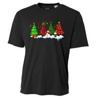 Funny Christmas Elf In Tree With Snowman Scene Cooling Performance Crew T-Shirt