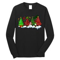 Funny Christmas Elf In Tree With Snowman Scene Long Sleeve Shirt