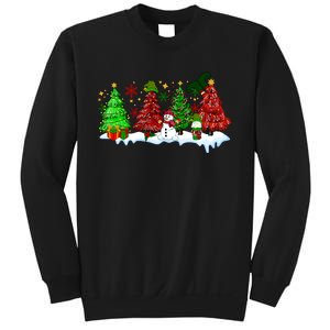 Funny Christmas Elf In Tree With Snowman Scene Sweatshirt