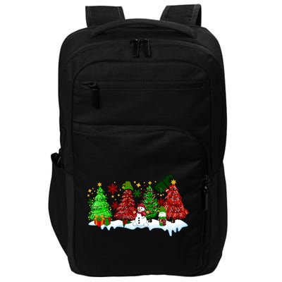 Funny Christmas Elf In Tree With Snowman Scene Impact Tech Backpack