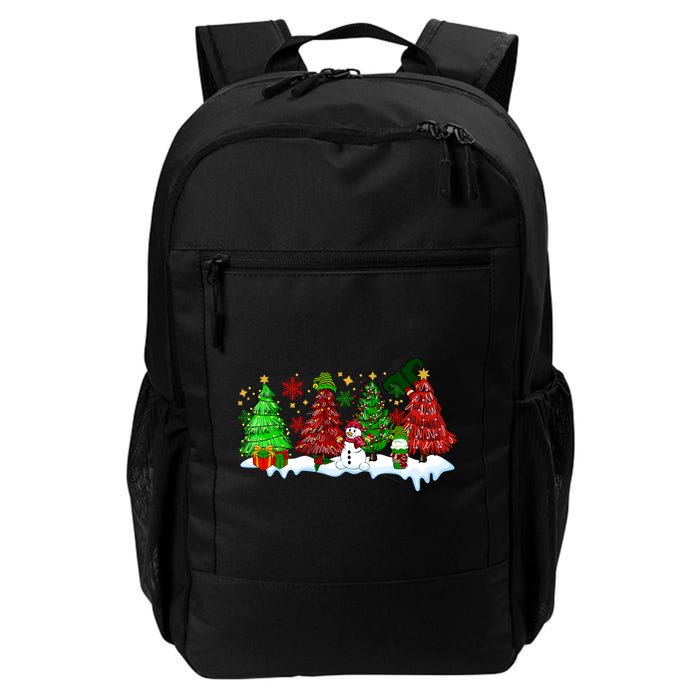 Funny Christmas Elf In Tree With Snowman Scene Backpack