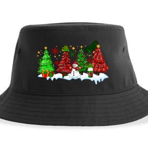 Funny Christmas Elf In Tree With Snowman Scene Sustainable Bucket Hat