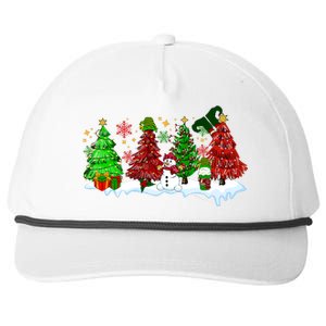 Funny Christmas Elf In Tree With Snowman Scene Snapback Five-Panel Rope Hat