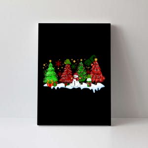 Funny Christmas Elf In Tree With Snowman Scene Canvas