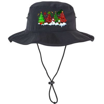 Funny Christmas Elf In Tree With Snowman Scene Bucket Hat