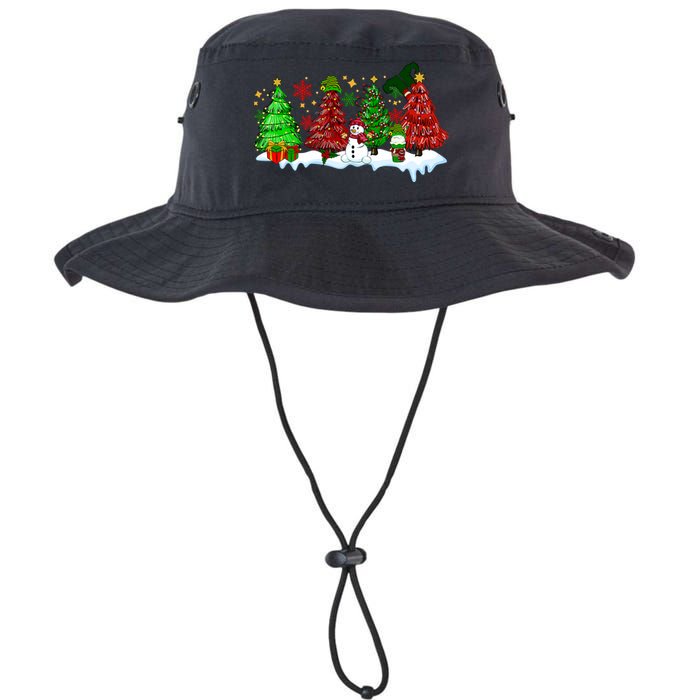 Funny Christmas Elf In Tree With Snowman Scene Bucket Hat