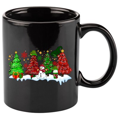 Funny Christmas Elf In Tree With Snowman Scene 11oz C Handle Ceramic Mug