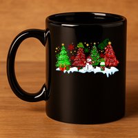 Funny Christmas Elf In Tree With Snowman Scene 11oz C Handle Ceramic Mug