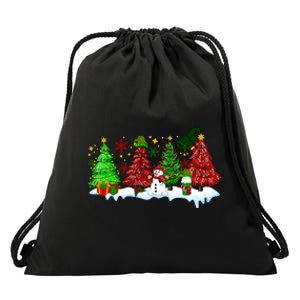 Funny Christmas Elf In Tree With Snowman Scene Drawstring Bag