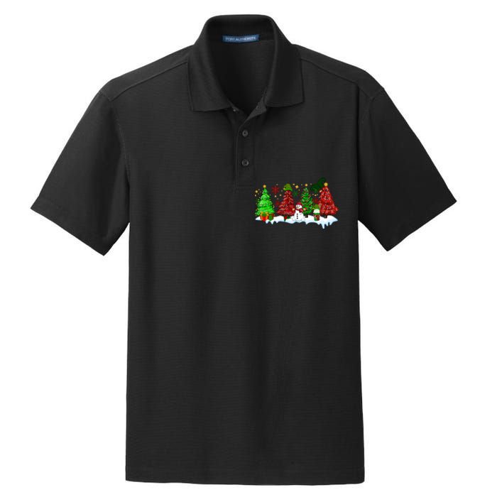 Funny Christmas Elf In Tree With Snowman Scene Dry Zone Grid Polo