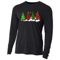 Funny Christmas Elf In Tree With Snowman Scene Cooling Performance Long Sleeve Crew