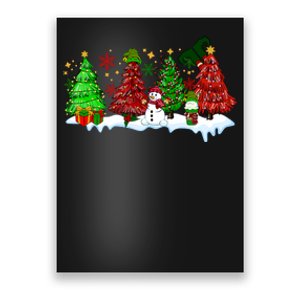 Funny Christmas Elf In Tree With Snowman Scene Poster