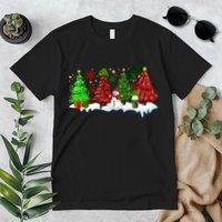 Funny Christmas Elf In Tree With Snowman Scene Premium T-Shirt