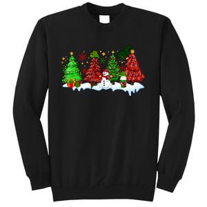 Funny Christmas Elf In Tree With Snowman Scene Tall Sweatshirt