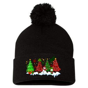 Funny Christmas Elf In Tree With Snowman Scene Pom Pom 12in Knit Beanie