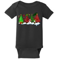 Funny Christmas Elf In Tree With Snowman Scene Baby Bodysuit