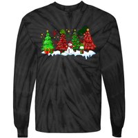 Funny Christmas Elf In Tree With Snowman Scene Tie-Dye Long Sleeve Shirt