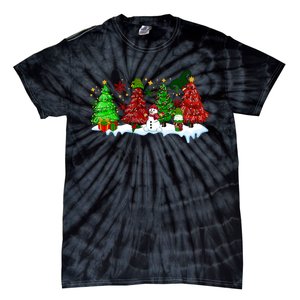 Funny Christmas Elf In Tree With Snowman Scene Tie-Dye T-Shirt