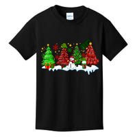 Funny Christmas Elf In Tree With Snowman Scene Kids T-Shirt