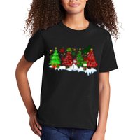Funny Christmas Elf In Tree With Snowman Scene Kids T-Shirt