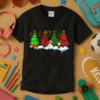 Funny Christmas Elf In Tree With Snowman Scene Kids T-Shirt