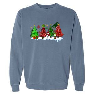 Funny Christmas Elf In Tree With Snowman Scene Garment-Dyed Sweatshirt