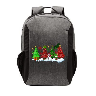 Funny Christmas Elf In Tree With Snowman Scene Vector Backpack