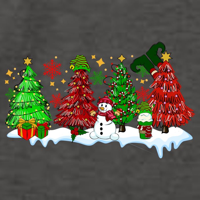 Funny Christmas Elf In Tree With Snowman Scene Vector Backpack