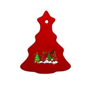 Funny Christmas Elf In Tree With Snowman Scene Ceramic Tree Ornament