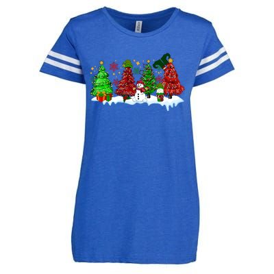 Funny Christmas Elf In Tree With Snowman Scene Enza Ladies Jersey Football T-Shirt