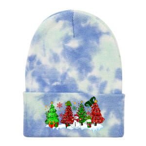 Funny Christmas Elf In Tree With Snowman Scene Tie Dye 12in Knit Beanie