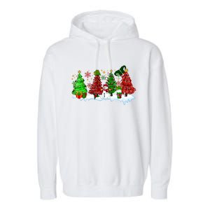 Funny Christmas Elf In Tree With Snowman Scene Garment-Dyed Fleece Hoodie