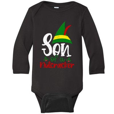 Funny Christmas Elf Son Of A Nutcracker Baby Long Sleeve Bodysuit