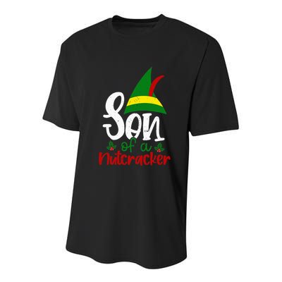 Funny Christmas Elf Son Of A Nutcracker Youth Performance Sprint T-Shirt