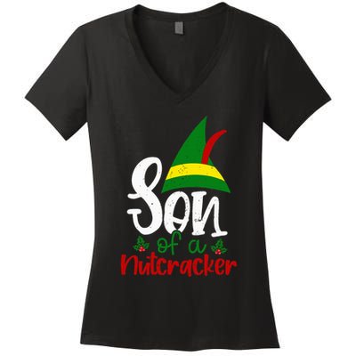 Funny Christmas Elf Son Of A Nutcracker Women's V-Neck T-Shirt