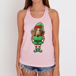 Funny Christmas Elf Dachshund Dog Doxie Gift Women's Knotted Racerback Tank