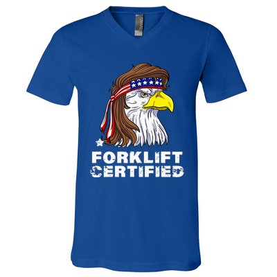 Forklift Certified Eagle Mullet Usa Fork Lift Forklift V-Neck T-Shirt