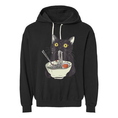 Funny Cat Eating Ramen Vintage Japanese Noodles Garment-Dyed Fleece Hoodie