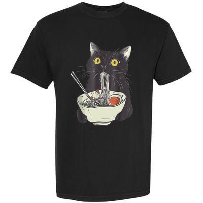 Funny Cat Eating Ramen Vintage Japanese Noodles Garment-Dyed Heavyweight T-Shirt