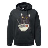 Funny Cat Eating Ramen Vintage Japanese Noodles Performance Fleece Hoodie