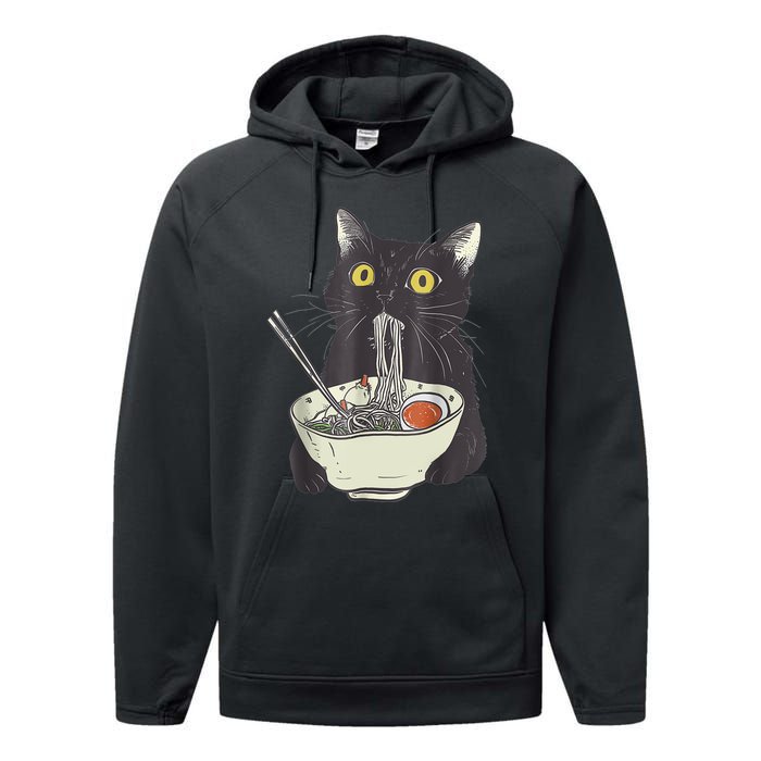 Funny Cat Eating Ramen Vintage Japanese Noodles Performance Fleece Hoodie