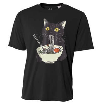 Funny Cat Eating Ramen Vintage Japanese Noodles Cooling Performance Crew T-Shirt