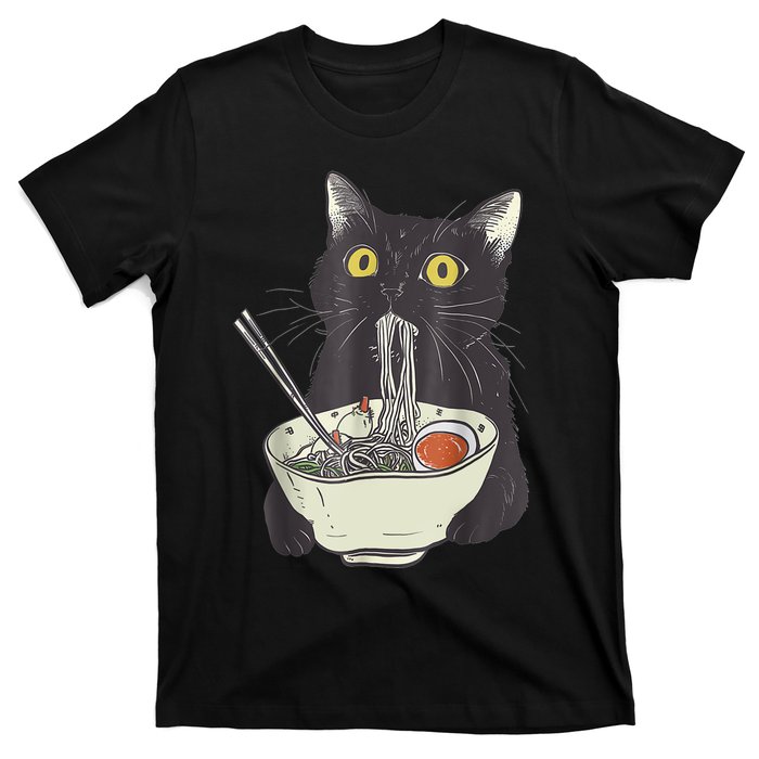 Funny Cat Eating Ramen Vintage Japanese Noodles T-Shirt