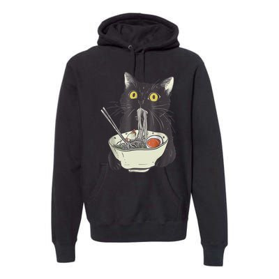 Funny Cat Eating Ramen Vintage Japanese Noodles Premium Hoodie