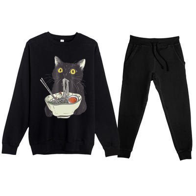 Funny Cat Eating Ramen Vintage Japanese Noodles Premium Crewneck Sweatsuit Set