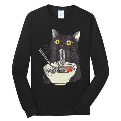 Funny Cat Eating Ramen Vintage Japanese Noodles Tall Long Sleeve T-Shirt