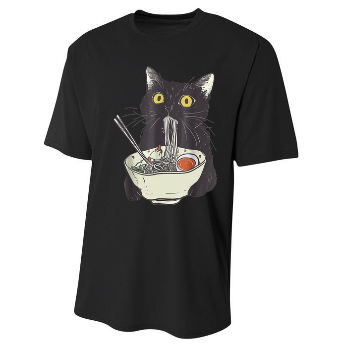 Funny Cat Eating Ramen Vintage Japanese Noodles Performance Sprint T-Shirt